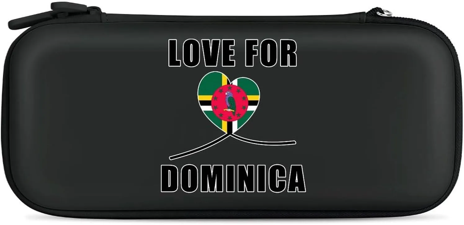 Love to Dominica Dominician Flag Compatible with Switch Carrying Case Hard Travel Game Bag Pouch with 15 Games Accessories