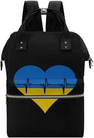 Love Ukraine Heartbeat Large Travel Bag Backpack Waterproof Bags for Women Back Pack with Bottle Pocket