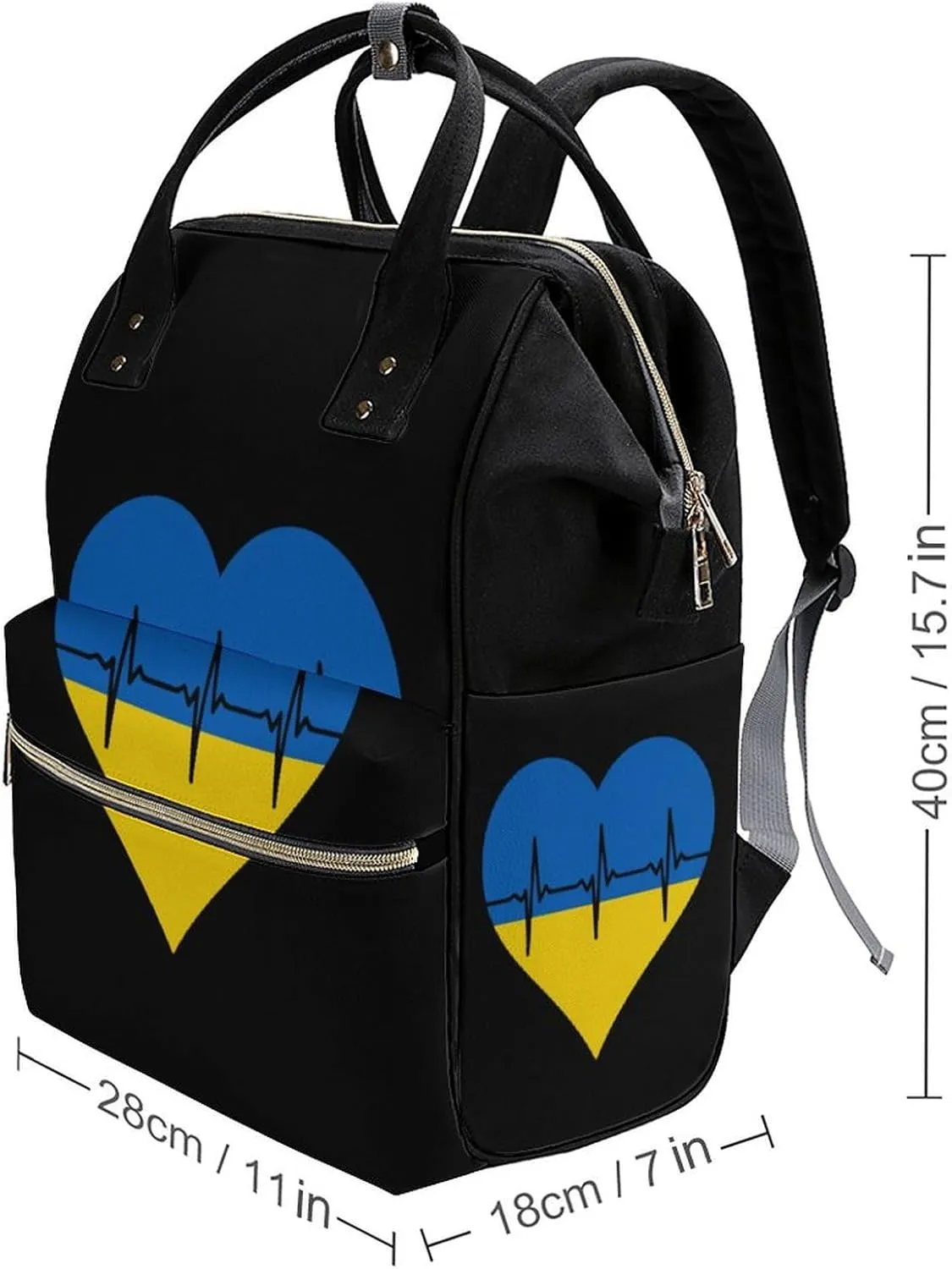 Love Ukraine Heartbeat Large Travel Bag Backpack Waterproof Bags for Women Back Pack with Bottle Pocket