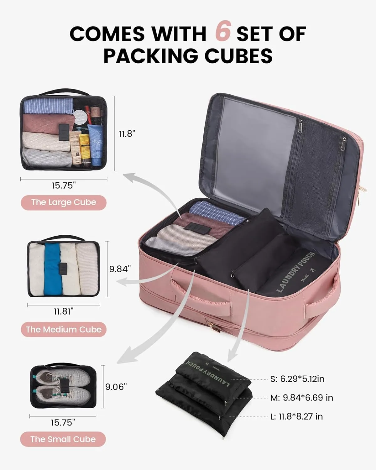 LOVEVOOK 40L Travel Backpack With 3 Packing Cubes Expandable Large Laptop Backpack Women Waterproof Backpack Waterproof Daypack Travel Bag TSA Fit 17inch Laptop Luggage With USB Charging Port