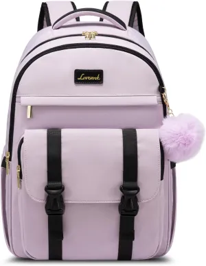 LOVEVOOK School Backpack for Teen Girls, College Student Backpacks Fit 15.6 Inch Laptop Bookbag, Cute Backpack Purse for 14-16 Teenage Lightweight Waterproof Casual Travel Backpack, Light Purple