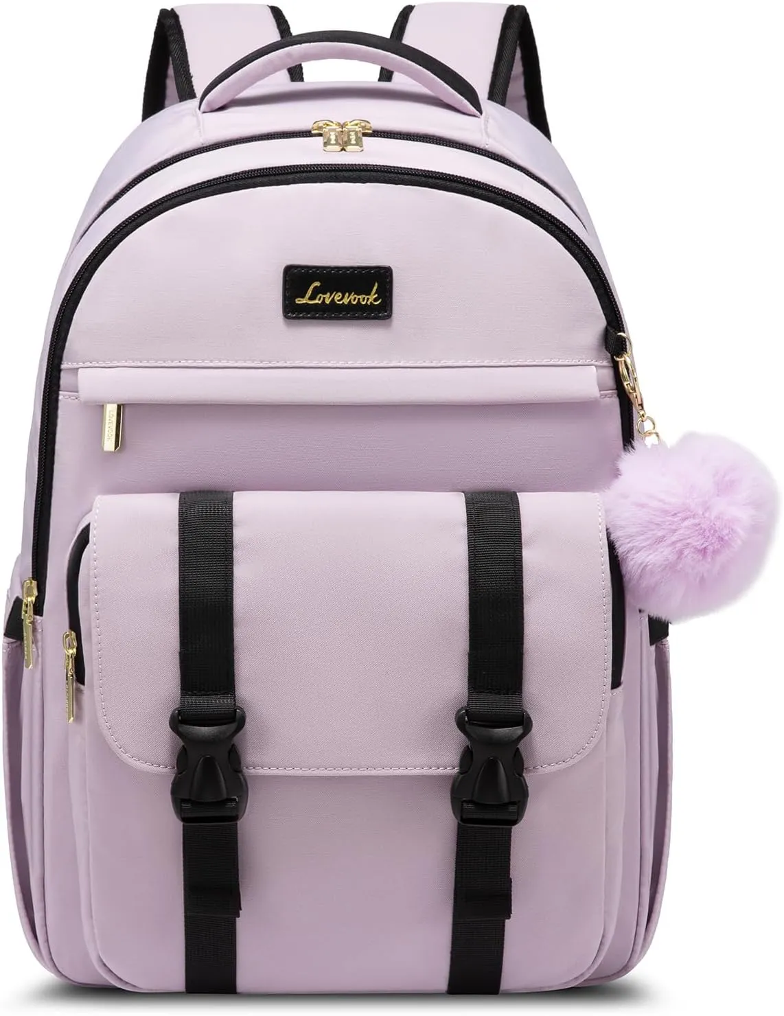 LOVEVOOK School Backpack for Teen Girls, College Student Backpacks Fit 15.6 Inch Laptop Bookbag, Cute Backpack Purse for 14-16 Teenage Lightweight Waterproof Casual Travel Backpack, Light Purple