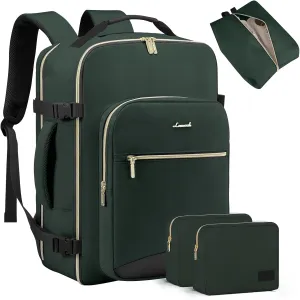LOVEVOOK Travel Backpack for Women Men as Personal Item Flight Approved, 40L Luggage Carry On Backpack, 17.3inch Large Laptop Backpack Waterproof Outdoor Sports with 3 Packing Cubes, Dark green-Black