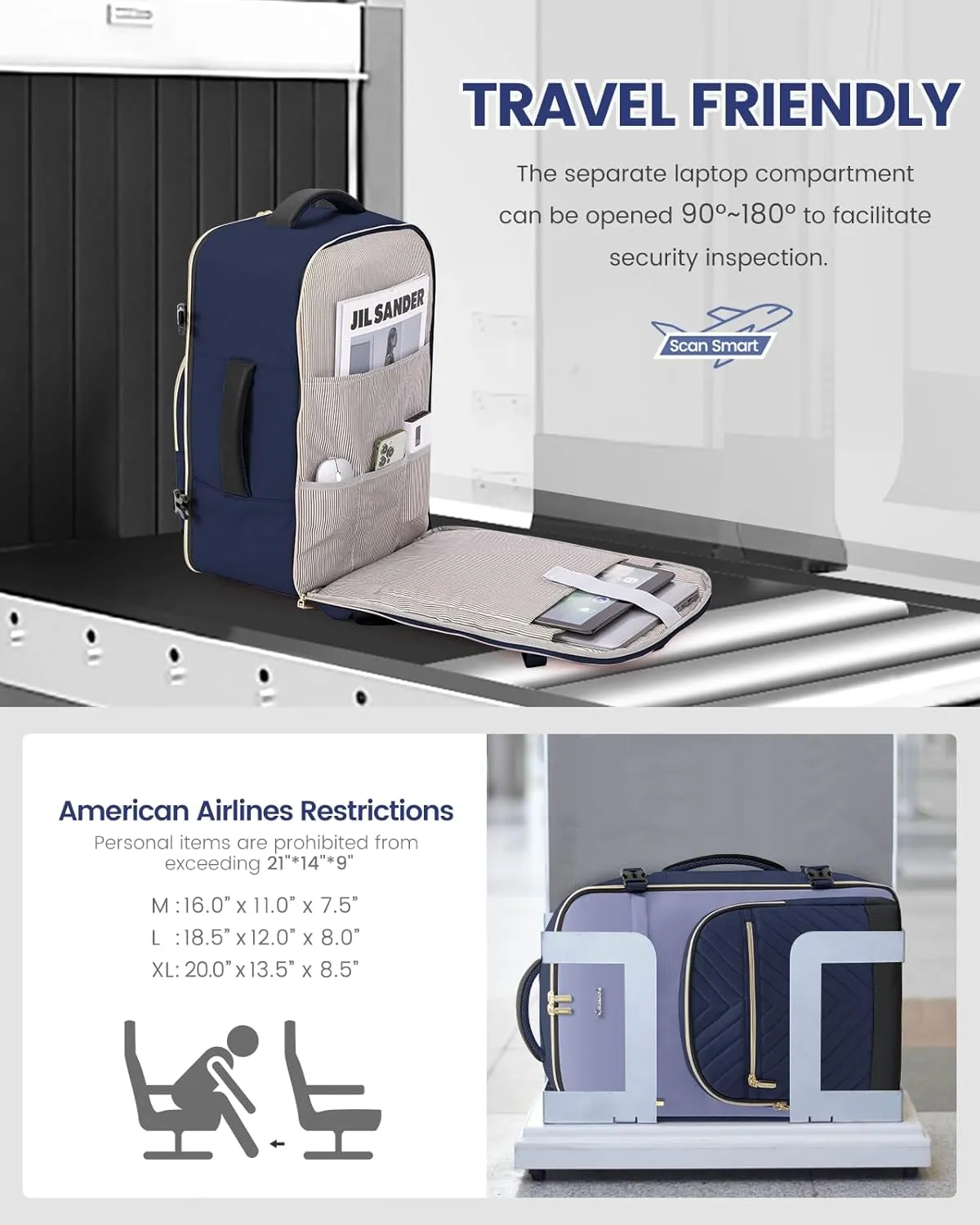 LOVEVOOK Travel Backpack for Women,40L Carry On Backpack for Airplanes,17.3 Inch Laptop Personal Item Travel Bag