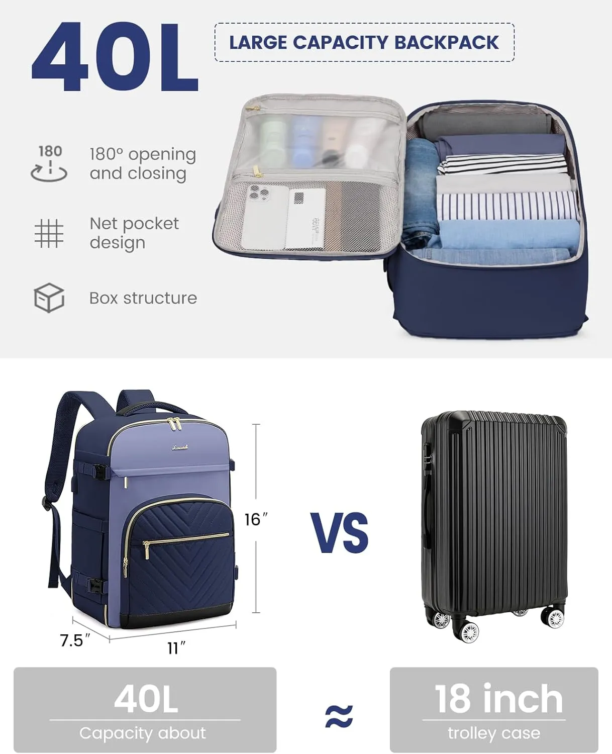 LOVEVOOK Travel Backpack for Women,40L Carry On Backpack for Airplanes,17.3 Inch Laptop Personal Item Travel Bag