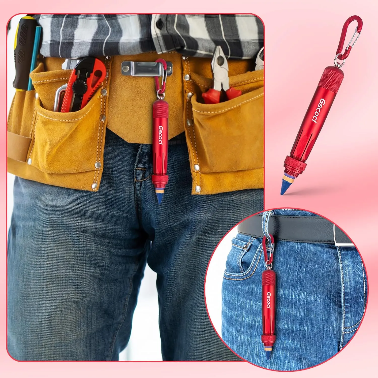 Lumber Crayon Holder for 1/2" Round or Hexagonal Crayons, Metal Holder Ideal for Heavy Duty Industrial Construction and Carpenter(Red 2 Pack)