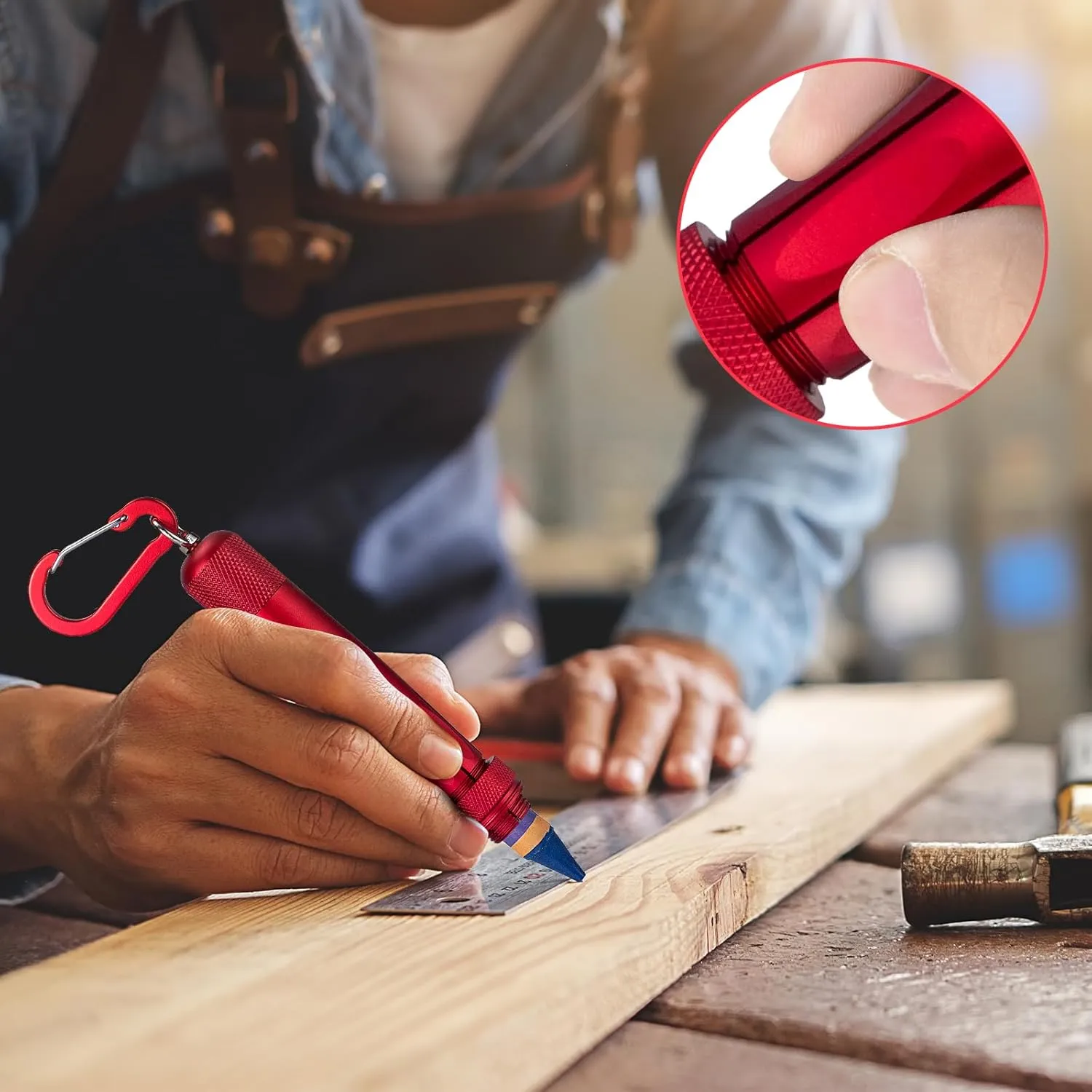Lumber Crayon Holder for 1/2" Round or Hexagonal Crayons, Metal Holder Ideal for Heavy Duty Industrial Construction and Carpenter(Red 2 Pack)