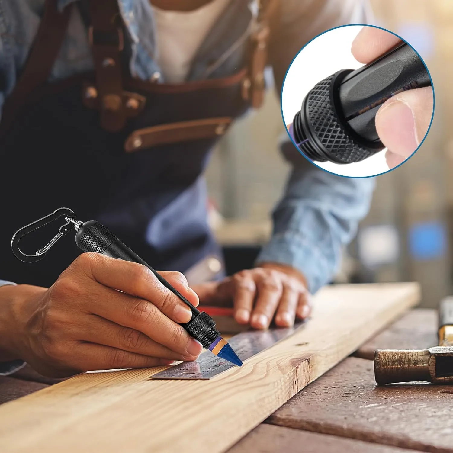 Lumber Crayon Holder for 1/2" Round or Hexagonal Crayons,Ferro Rods. Industrial Heavy Duty Carpenter，Construction Aluminum Crayon Holder(Black 2 Pack)
