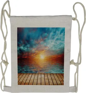 Lunarable Ocean Drawstring Backpack, Dramatic Sunset over the Sea, Sackpack Bag