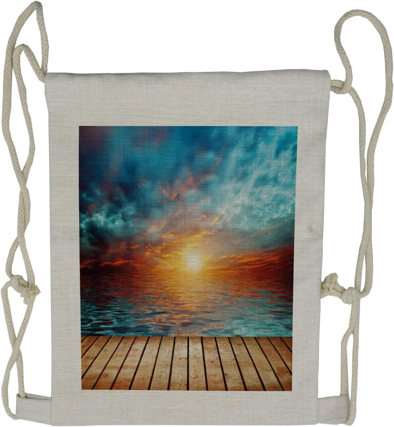 Lunarable Ocean Drawstring Backpack, Dramatic Sunset over the Sea, Sackpack Bag