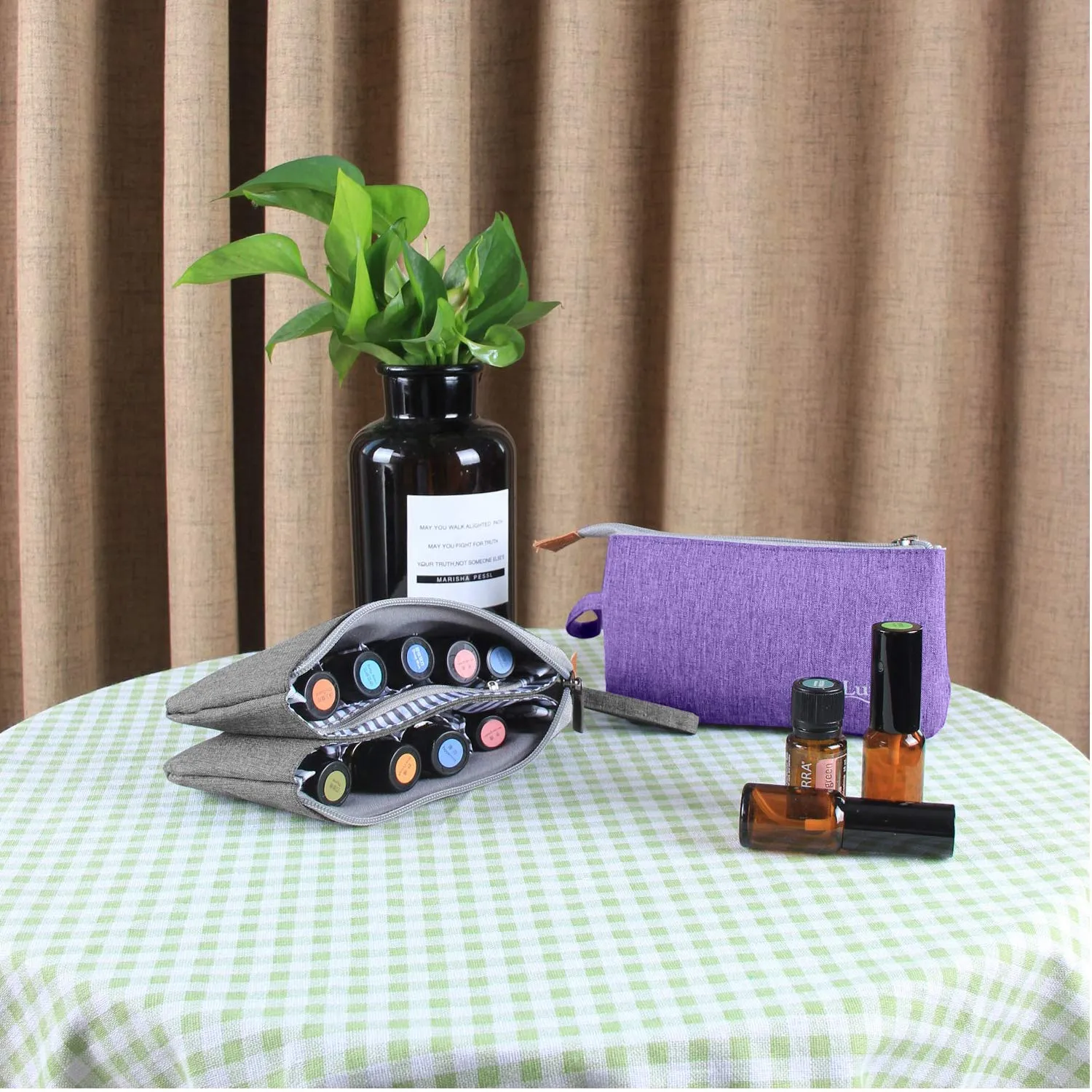 LUXJA Essential Oil Carrying Bag - Holds 9 Bottles (5ml-15ml, Also Fits for Roller Bottles), Portable Organizer for Essential Oil and Small Accessories, Purple