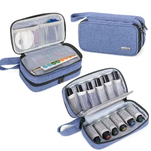 LUXJA Essential Oil Carrying Case - Holds 12 Bottles (5ml-15ml, Also Fits for Roller Bottles), Portable Double-Layer Organizer for Essential Oil and Accessories, Blue