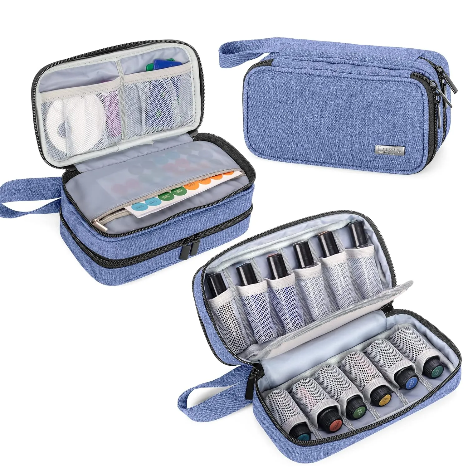 LUXJA Essential Oil Carrying Case - Holds 12 Bottles (5ml-15ml, Also Fits for Roller Bottles), Portable Double-Layer Organizer for Essential Oil and Accessories, Blue