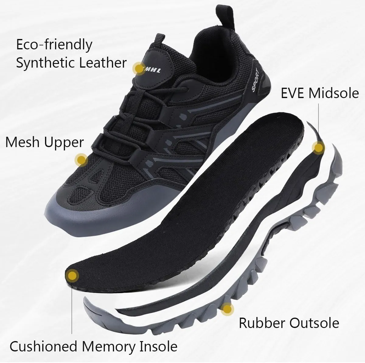 MAIZUN Men's Hiking Shoes Flexible Non-Slip Trekking Trail Shoes Lightweight Breathable Work Camping & Outdoors Walking Size 6.5-10.5