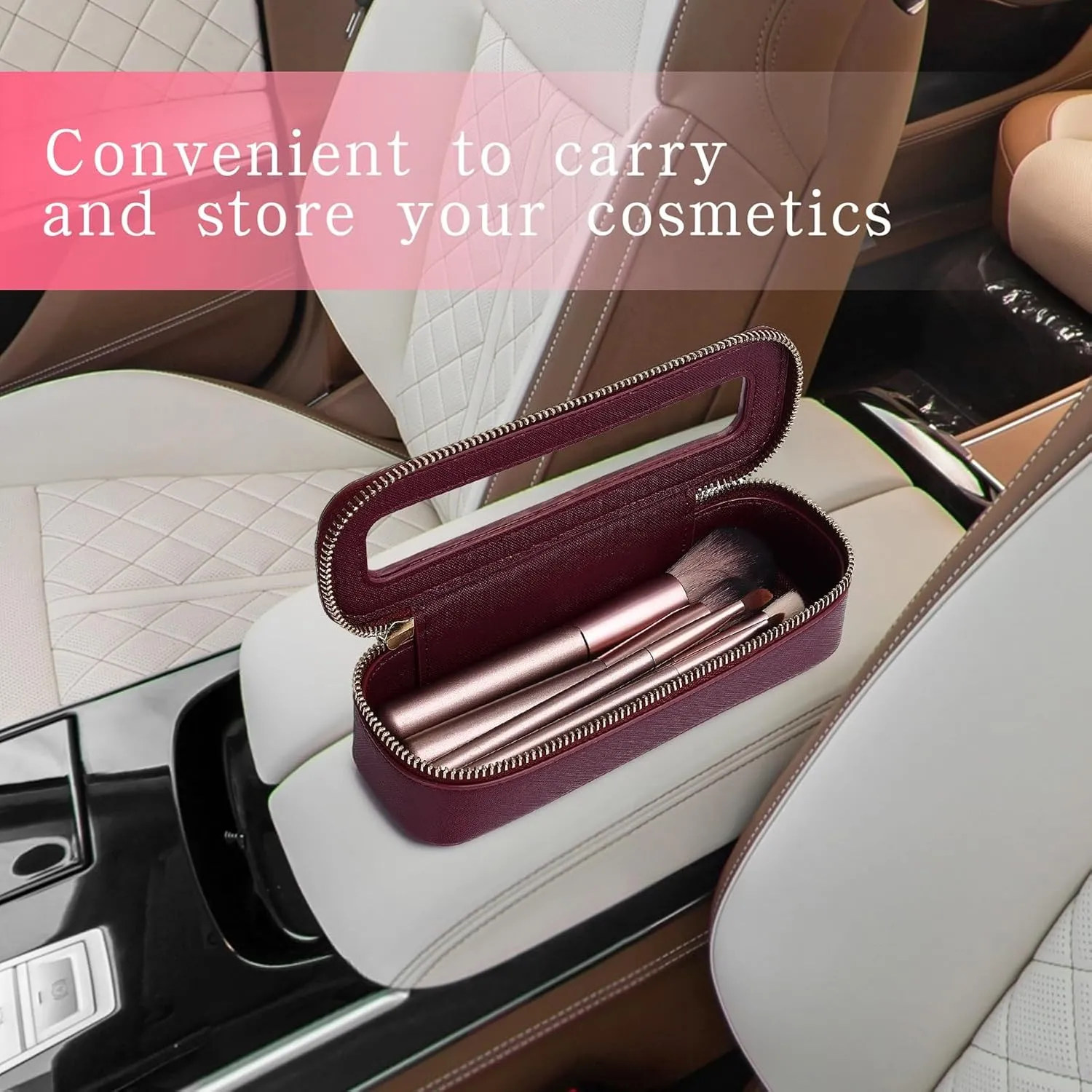 Makeup Brush Bag Slim Clear Makeup Bag Travel Cosmetic Case and Brush Holder Waterproof Toiletry Makeup Bag with Zipper Purse Organizer for Women (Burgundy, Slim)