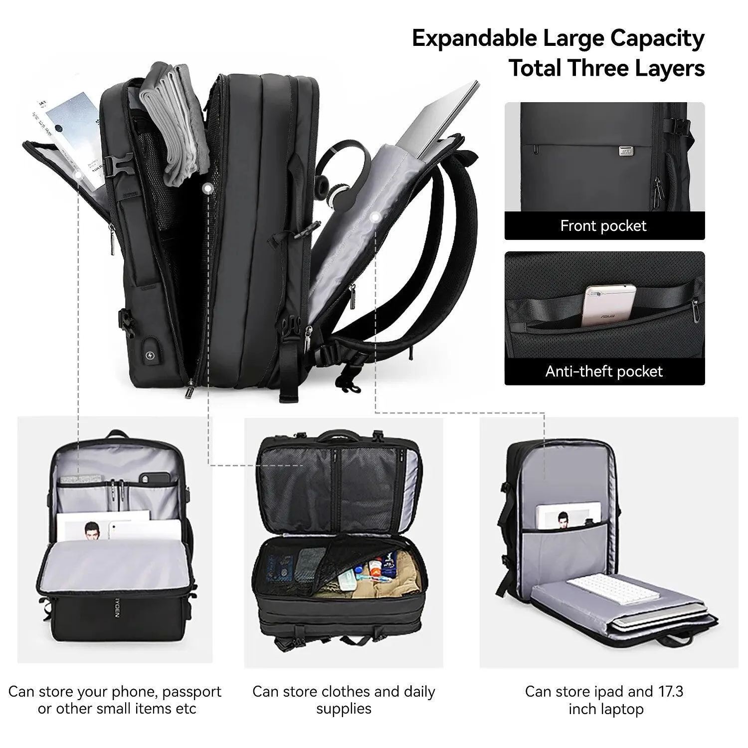 Mark Ryden Pathrato Large Backpack Expandable 40L for 17.3-inch Laptop