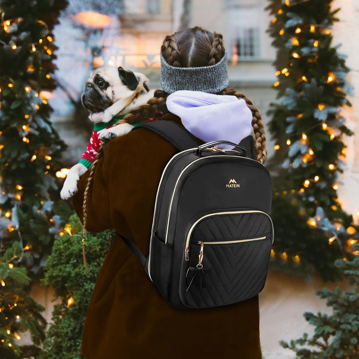 MATEIN Backpack Purse for Women, 15.6 inch Cute Stylish Waterproof Backpack Purse with USB Port, Fashion Waterproof Casual Daily Shoulder Bag for College Work Travel, Gifts for Ladies, 2pcs Set, Black
