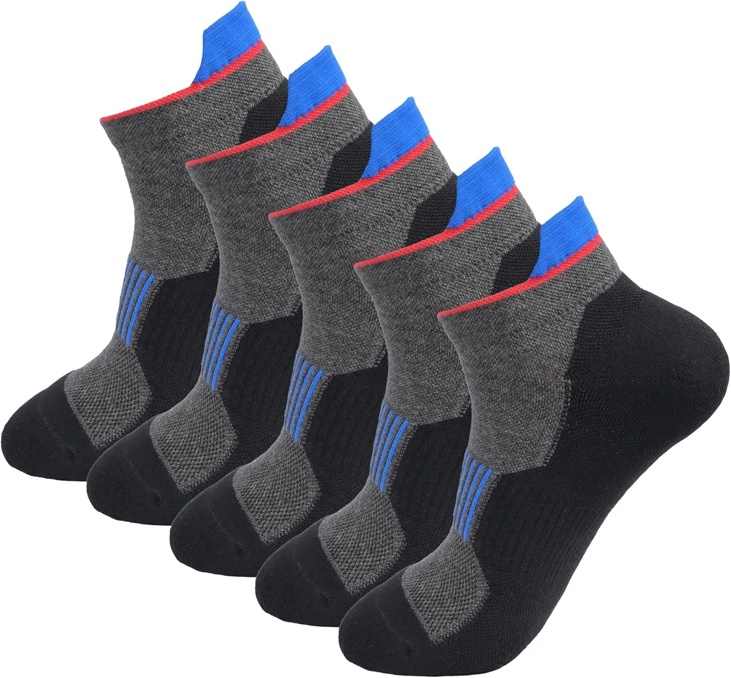 Men's Cushioned Anti Odor Blister Proof Quarter Crew Low Cut Compression Running Trekking Socks