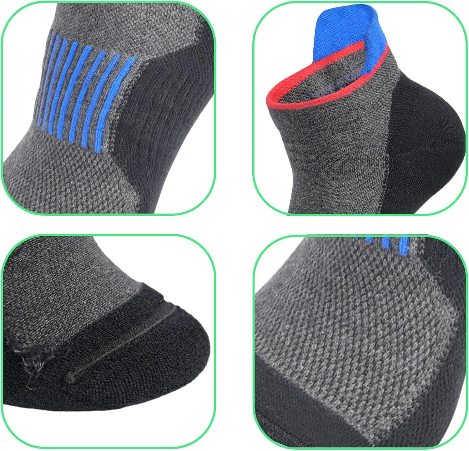 Men's Cushioned Anti Odor Blister Proof Quarter Crew Low Cut Compression Running Trekking Socks
