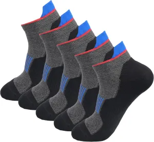 Men's Cushioned Anti Odor Blister Proof Quarter Crew Low Cut Compression Running Trekking Socks