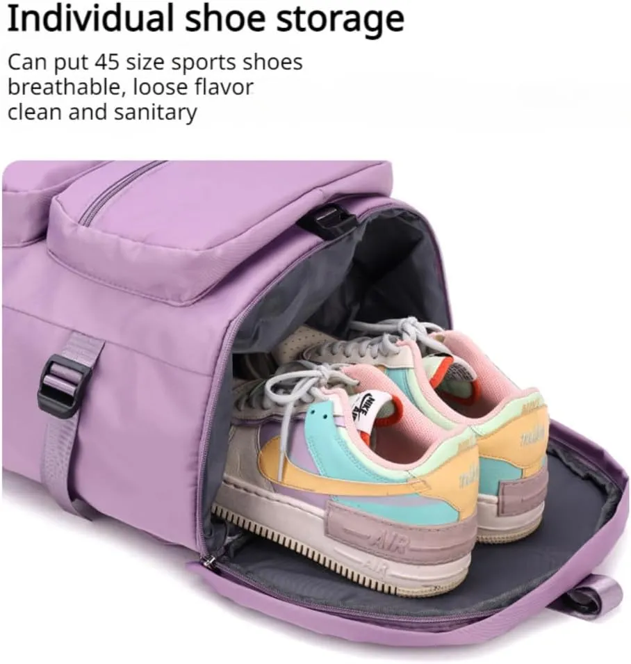 Men's Fitness Travel Bag/Women's Sports Yoga Bag with Shoe Compartment, Carry Weekend/Overnight, Waterproof Camping Backpack, Flight Approved, 35L（purple）