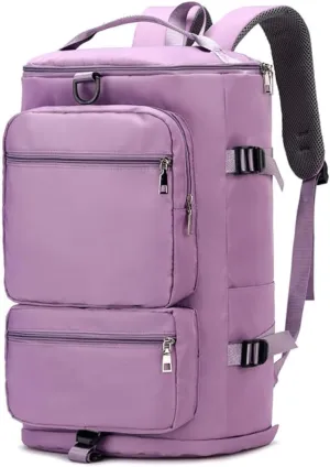 Men's Fitness Travel Bag/Women's Sports Yoga Bag with Shoe Compartment, Carry Weekend/Overnight, Waterproof Camping Backpack, Flight Approved, 35L（purple）