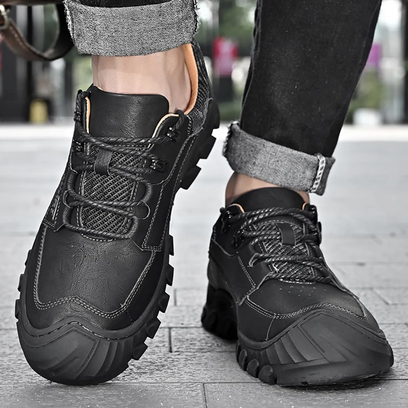 Mens Hiking Shoes Waterproof Breathable Lightweight Leather Hiking Boots Outdoor Training Trekking Shoes