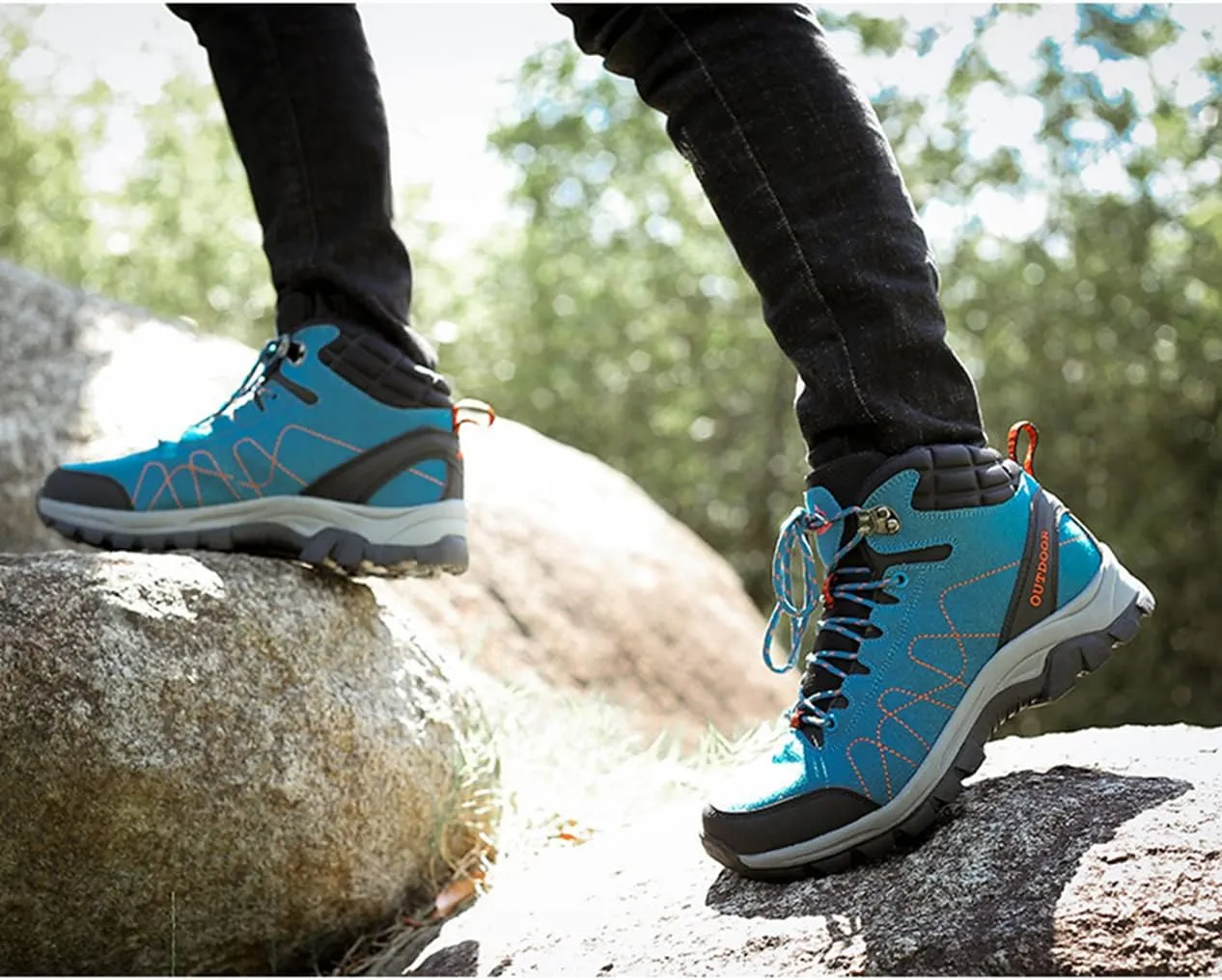 Men's Lace Up Hiking Shoes Waterproof Anti Slip Hiking Boots Outdoor Lightweight Trekking Sneakers Breathable Round Toe Outdoor Sports Shoes