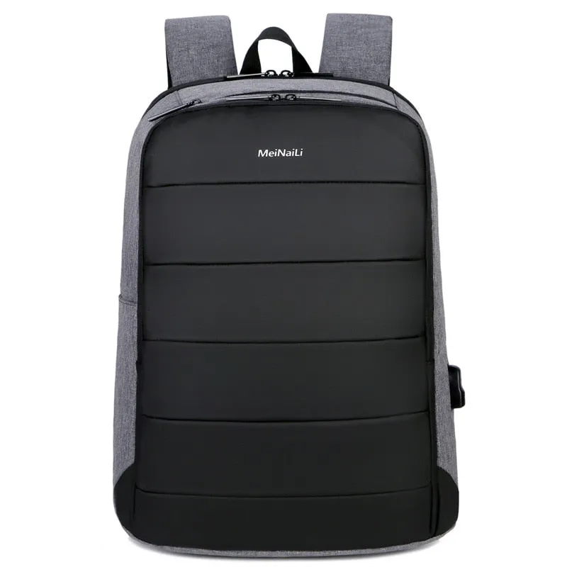 Men's USB Charging Anti-theft Waterproof Backpack Suitable for 15.6" Laptop
