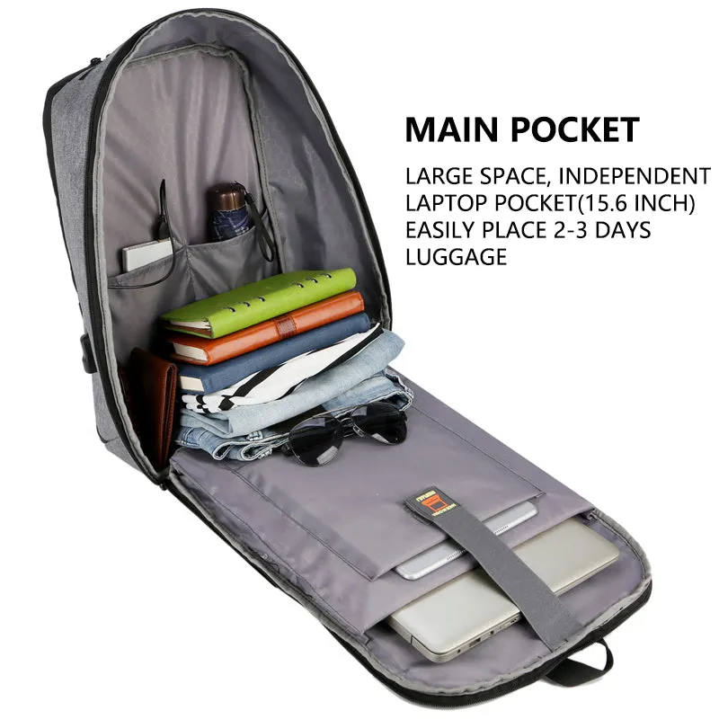 Men's USB Charging Anti-theft Waterproof Backpack Suitable for 15.6" Laptop
