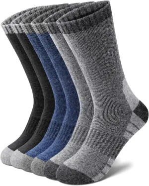 Merino Wool Hiking Socks for Men, Warm Thermal Crew Socks W/Cushion Moisture Wicking for Trekking Work Outdoor, 3 Pairs