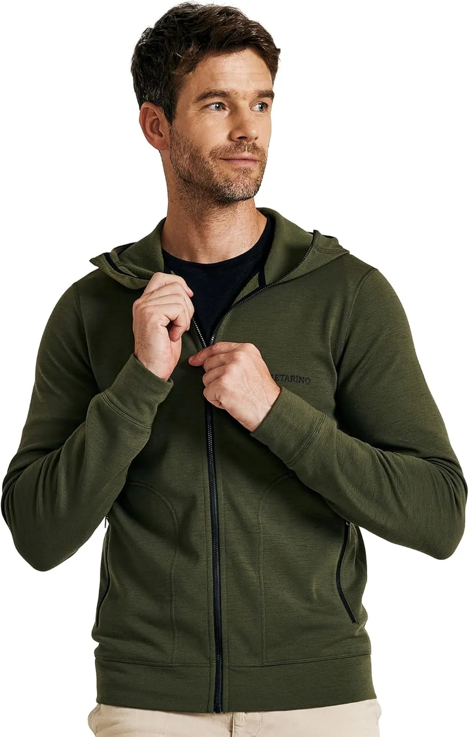 Merino Wool Jacket Men's Zip Up Hoodie Coat Long Sleeve Hooded Sweatshirt for Hiking,Hunting,Cycling,Sports