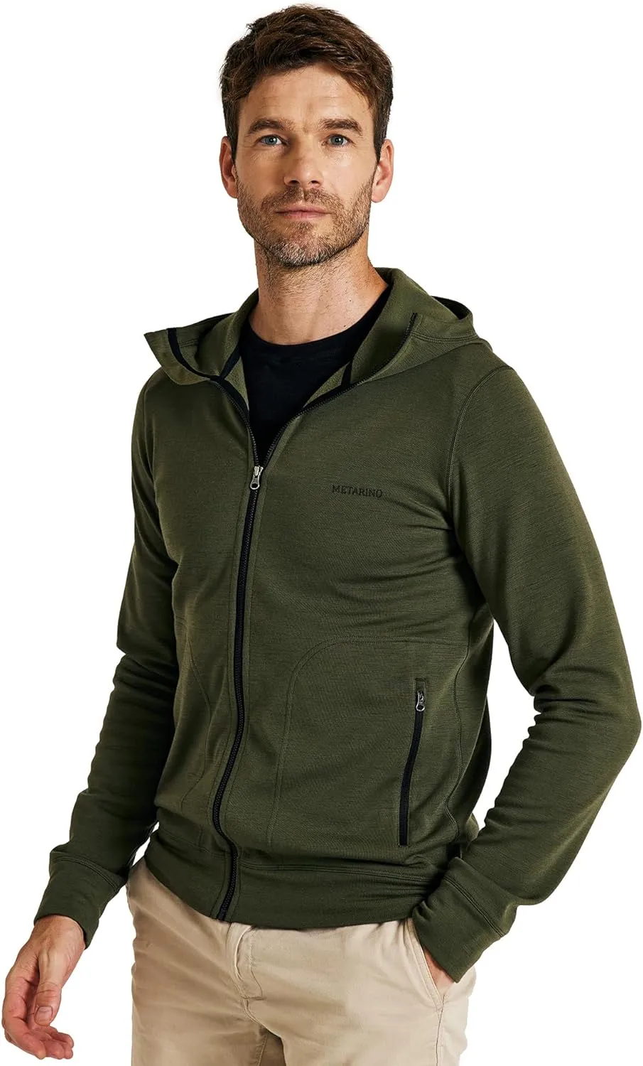 Merino Wool Jacket Men's Zip Up Hoodie Coat Long Sleeve Hooded Sweatshirt for Hiking,Hunting,Cycling,Sports
