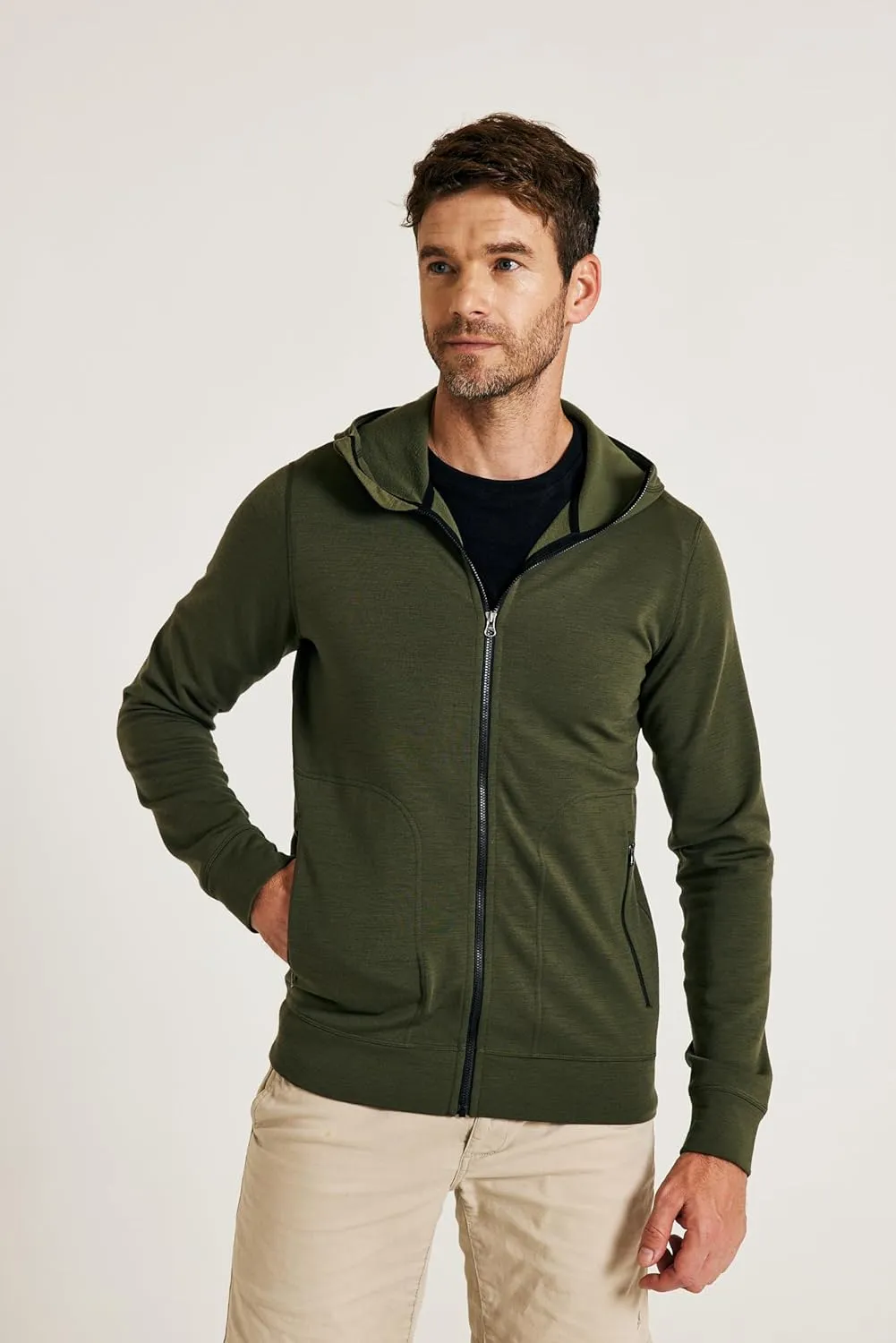 Merino Wool Jacket Men's Zip Up Hoodie Coat Long Sleeve Hooded Sweatshirt for Hiking,Hunting,Cycling,Sports
