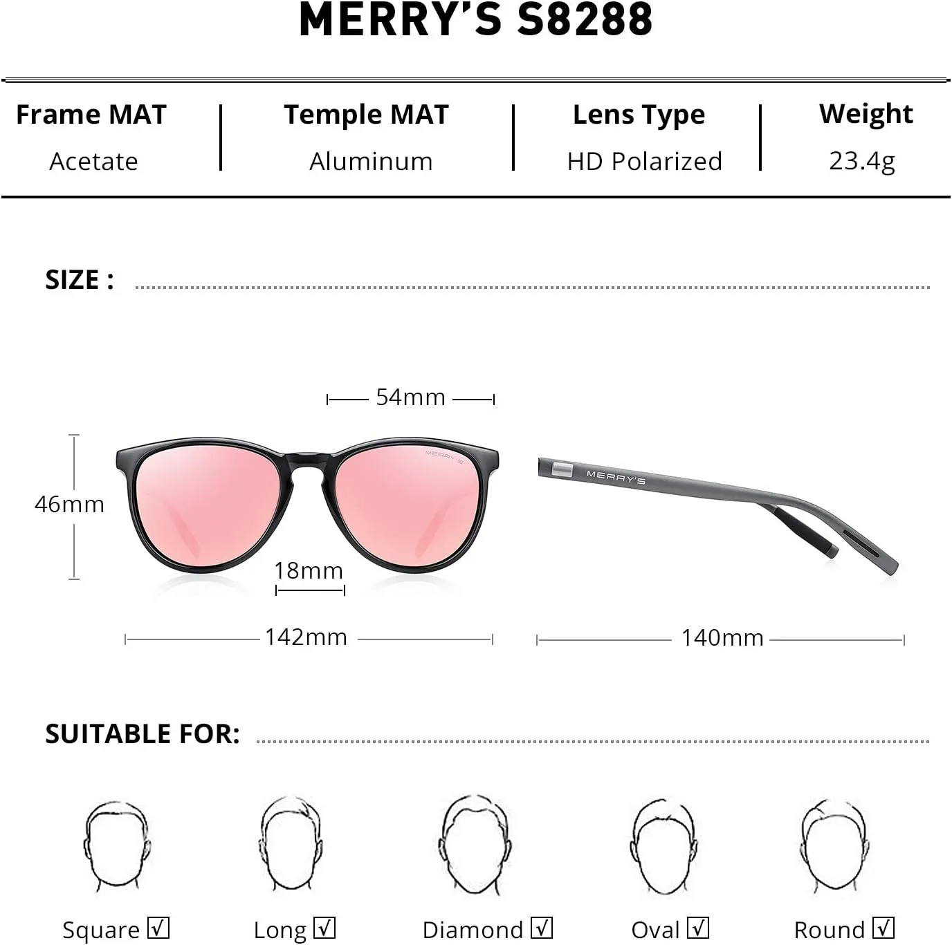 MERRY'S Polarized Sunglasses for Women Men Vintage Retro Classic Round Frame Aluminum Legs S8288