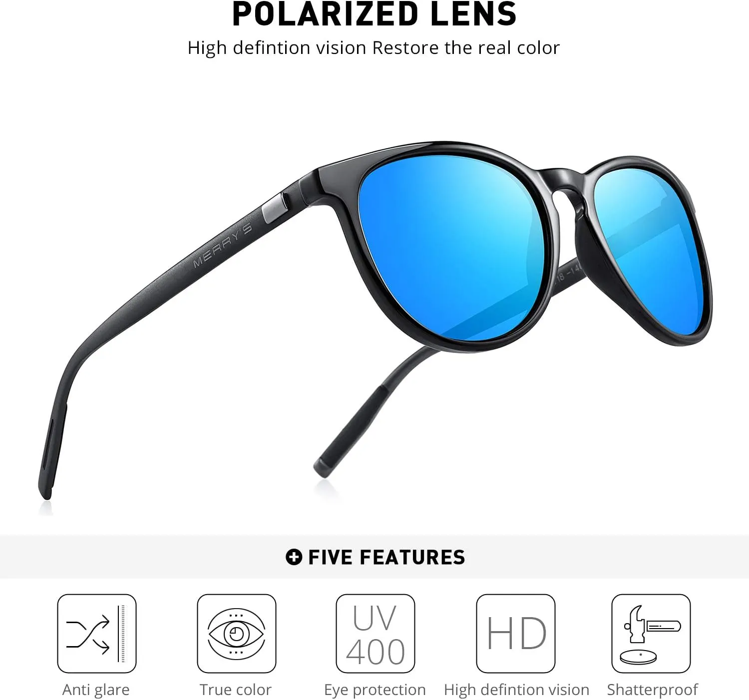 MERRY'S Polarized Sunglasses for Women Men Vintage Retro Classic Round Frame Aluminum Legs S8288