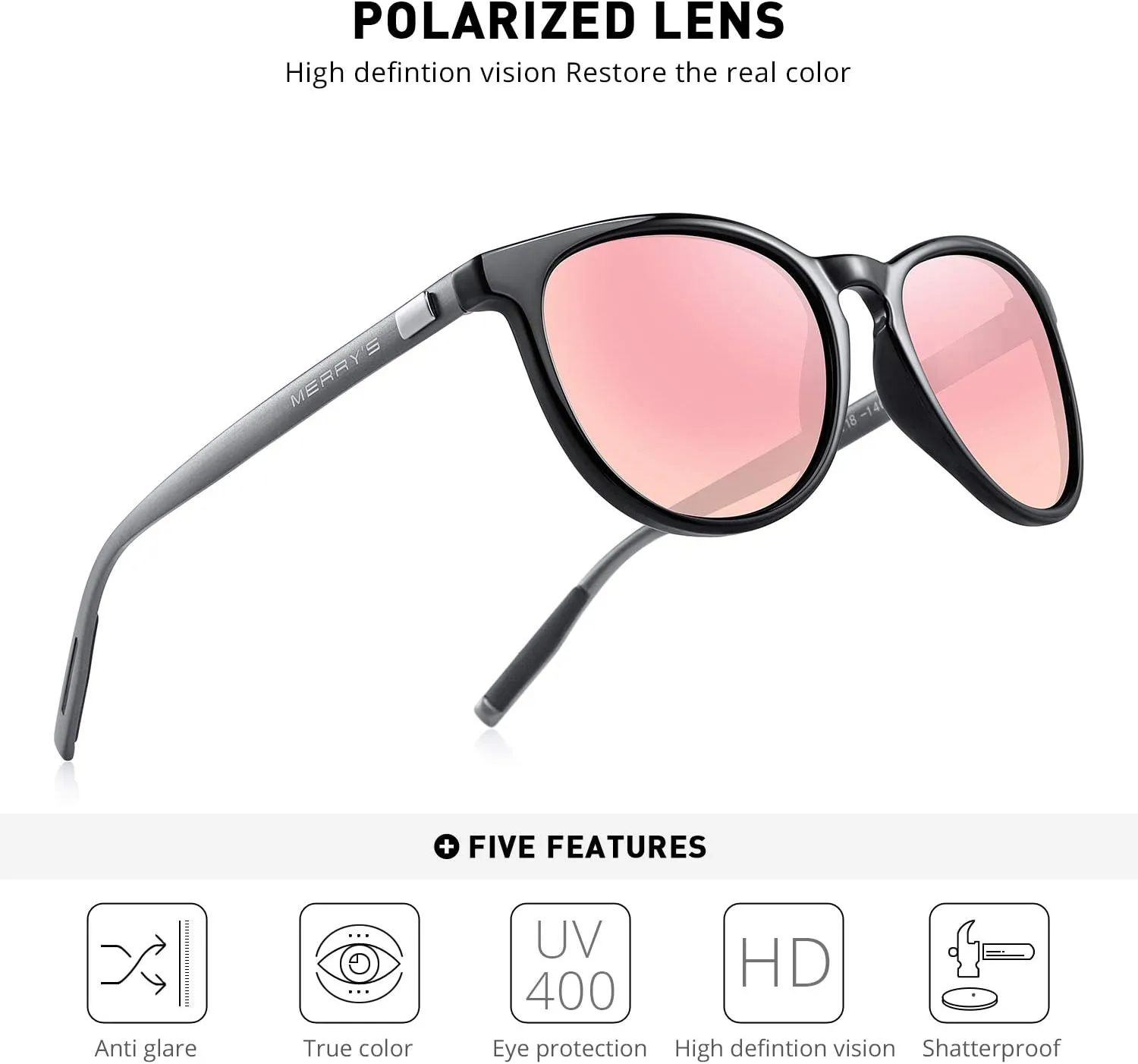 MERRY'S Polarized Sunglasses for Women Men Vintage Retro Classic Round Frame Aluminum Legs S8288