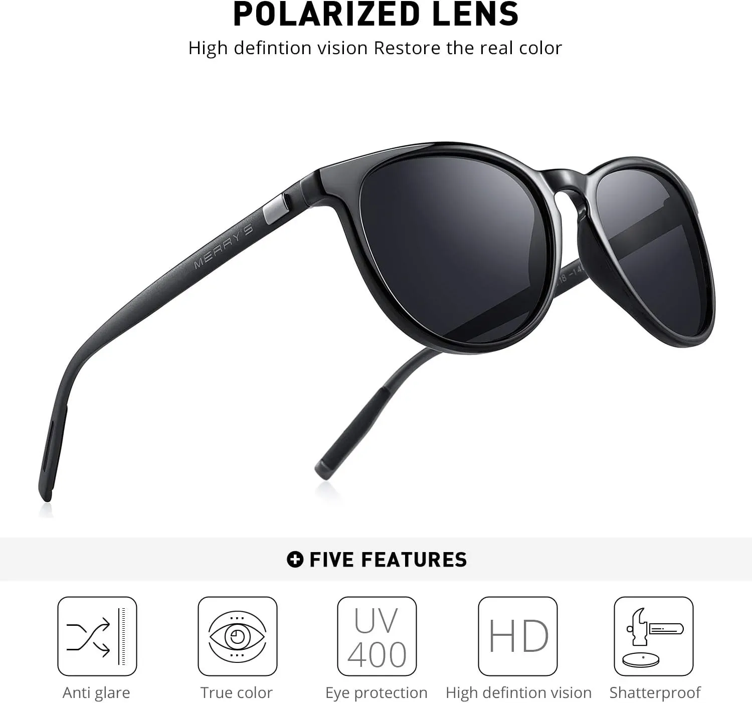 MERRY'S Polarized Sunglasses for Women Men Vintage Retro Classic Round Frame Aluminum Legs S8288