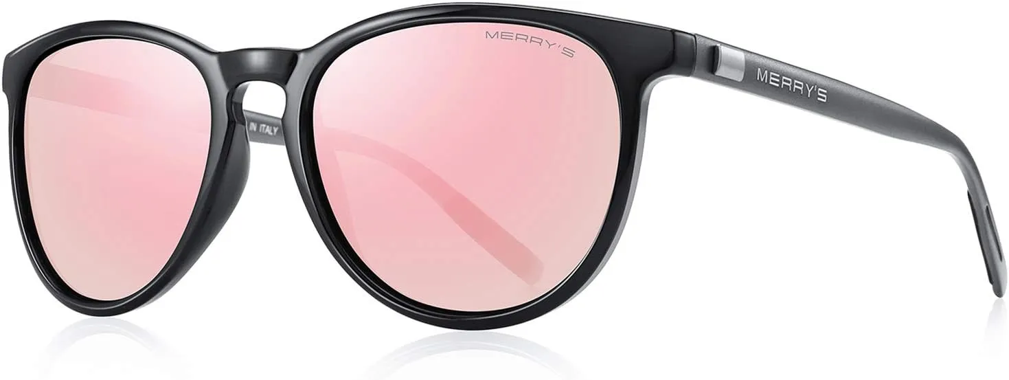 MERRY'S Polarized Sunglasses for Women Men Vintage Retro Classic Round Frame Aluminum Legs S8288