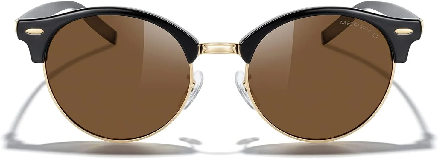 MERRY'S Round Polarized Sunglasses for Women Men Classic Retro Half Frame Aluminum Temples