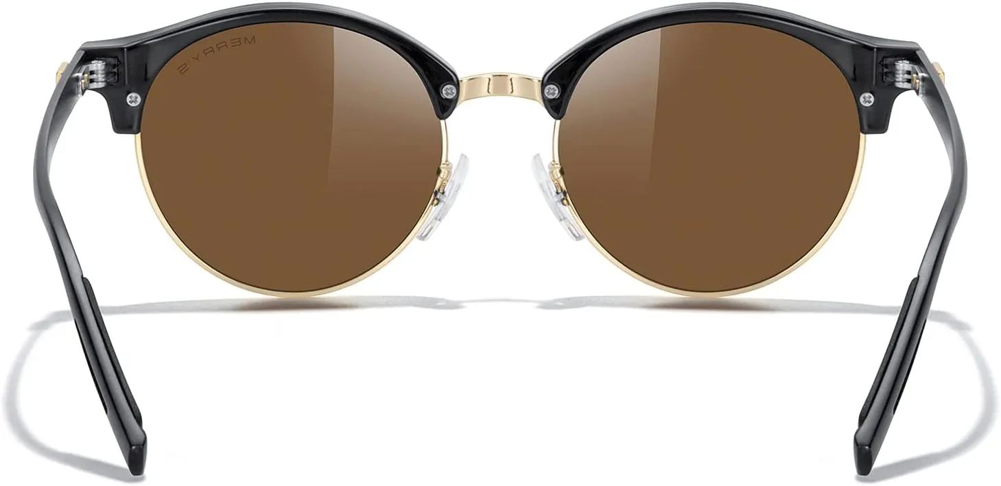 MERRY'S Round Polarized Sunglasses for Women Men Classic Retro Half Frame Aluminum Temples