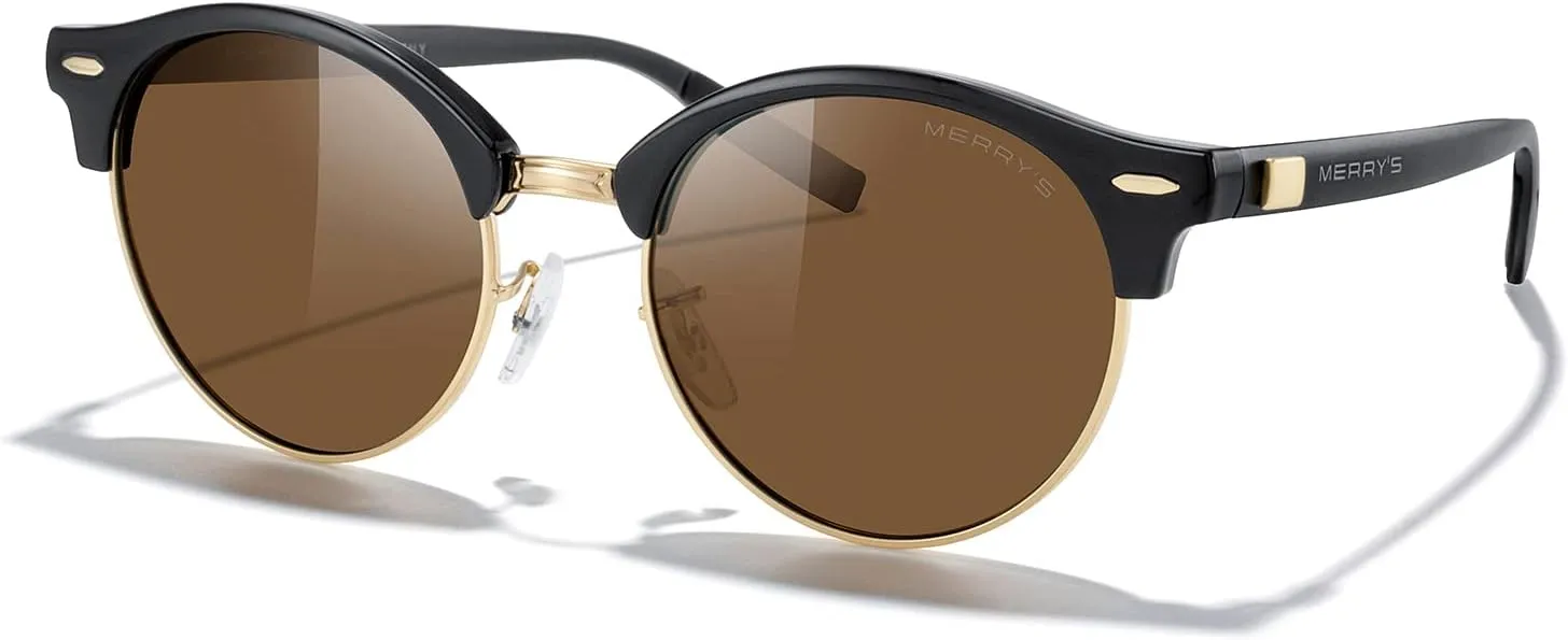 MERRY'S Round Polarized Sunglasses for Women Men Classic Retro Half Frame Aluminum Temples