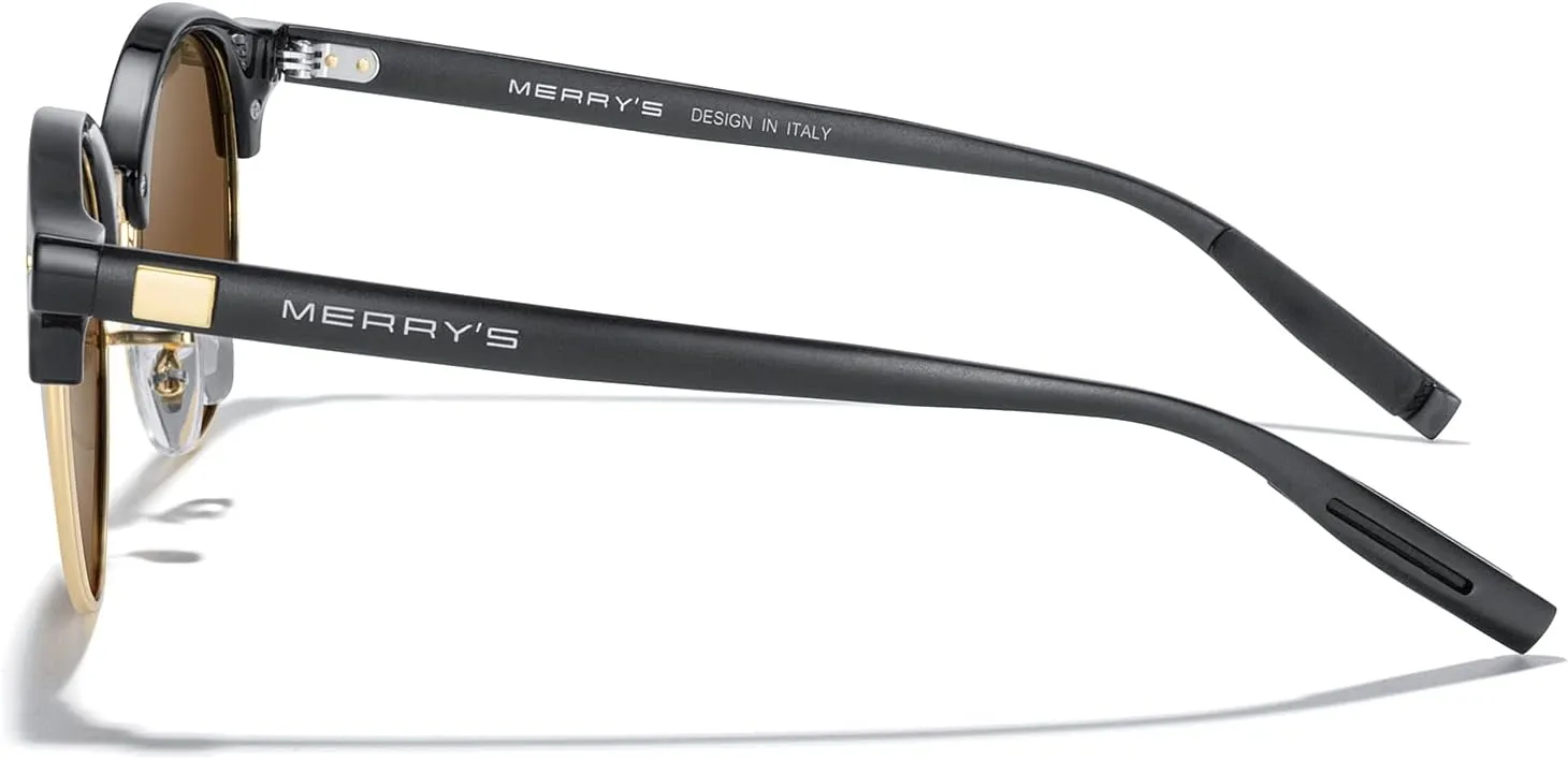 MERRY'S Round Polarized Sunglasses for Women Men Classic Retro Half Frame Aluminum Temples