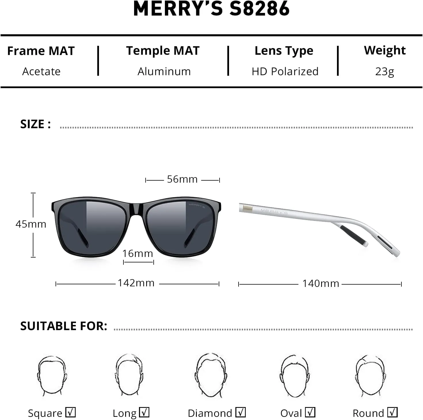 MERRY'S Unisex Polarized Aluminum Sunglasses Vintage Sun Glasses For Men/Women S8286