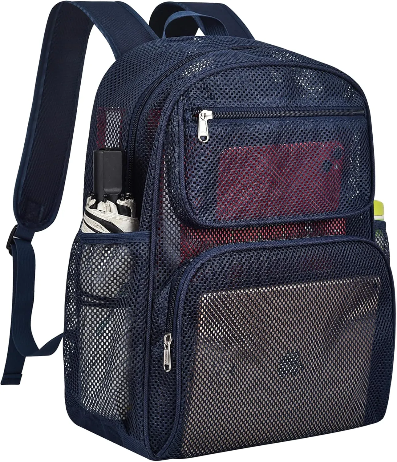 Mesh Backpack with Inner Compartment, Large Heavy Duty Mesh Bookbag with Padded Shoulder Straps for Travel Swimming Hiking Beach - Blue