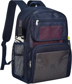 Mesh Backpack with Inner Compartment, Large Heavy Duty Mesh Bookbag with Padded Shoulder Straps for Travel Swimming Hiking Beach - Blue
