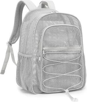 Mesh School Backpack for Girls Boys Women Men, Heavy Duty See Through College Bookbag School Bag (Grey)