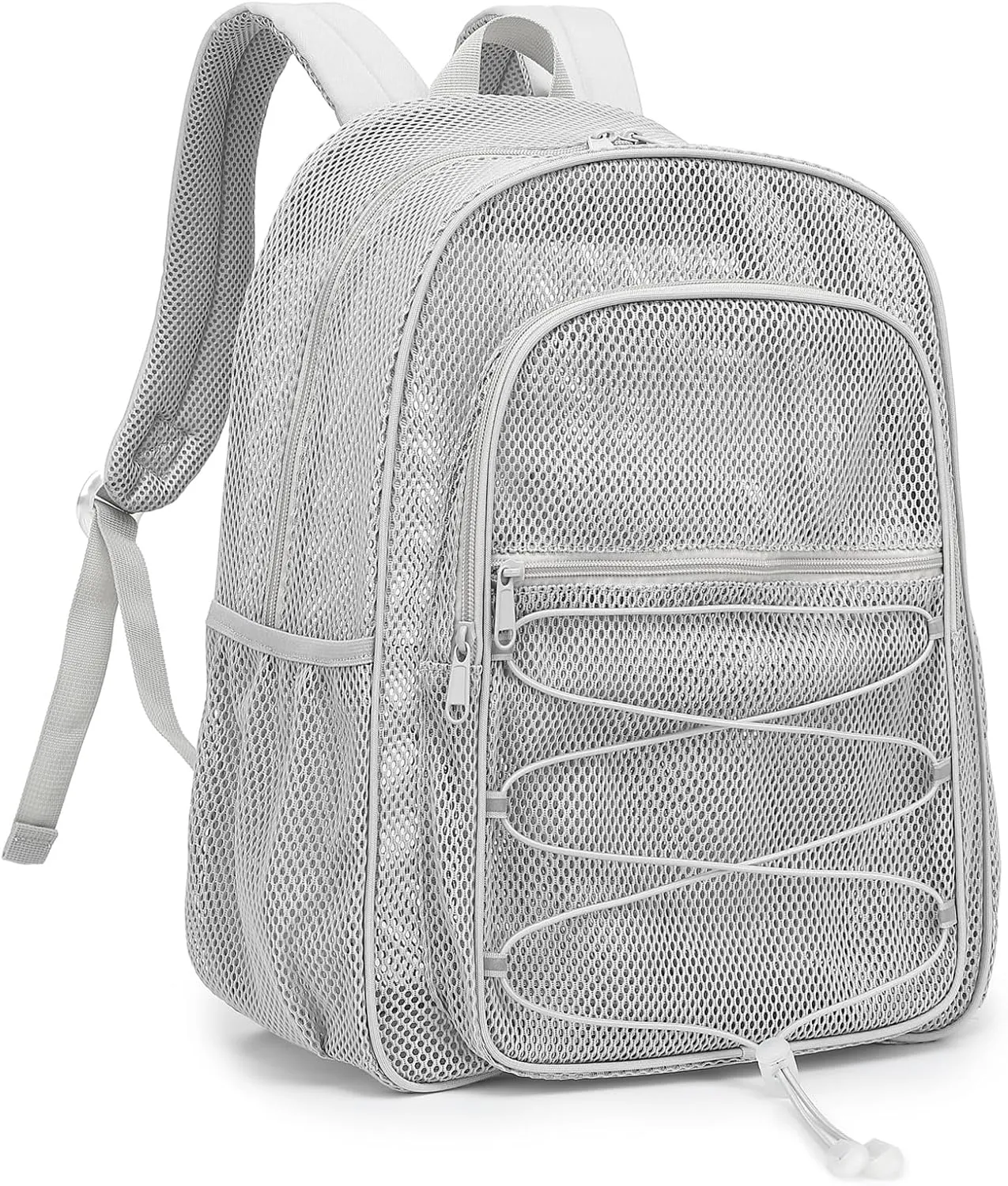 Mesh School Backpack for Girls Boys Women Men, Heavy Duty See Through College Bookbag School Bag (Grey)