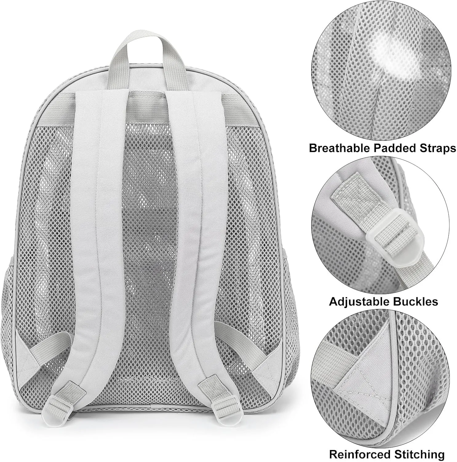 Mesh School Backpack for Girls Boys Women Men, Heavy Duty See Through College Bookbag School Bag (Grey)