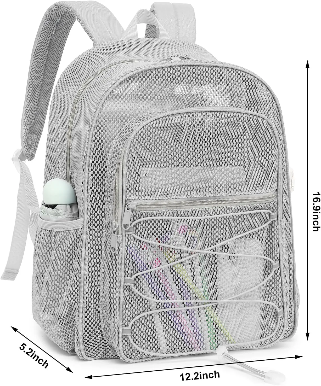 Mesh School Backpack for Girls Boys Women Men, Heavy Duty See Through College Bookbag School Bag (Grey)